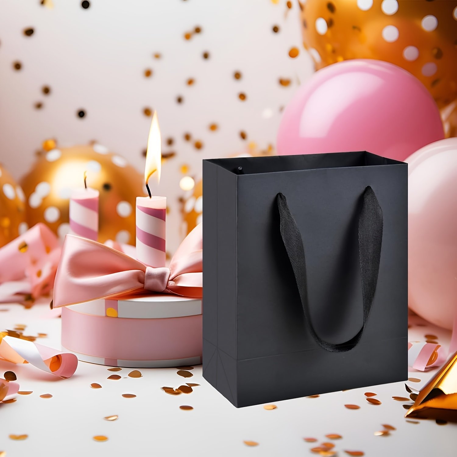 10pcs Elegant Black Paper Gift Bags with Sturdy Handles - Multiple Sizes for Weddings, Birthdays, Parties, Retail & Events - Durable Design for Shopping, Trinkets, Gift Wrapping & Retail Packaging, Reinforced Edges, Event Supplies, Stylish Packaging, Highquality Packaging, Wedding Planners - Image 5