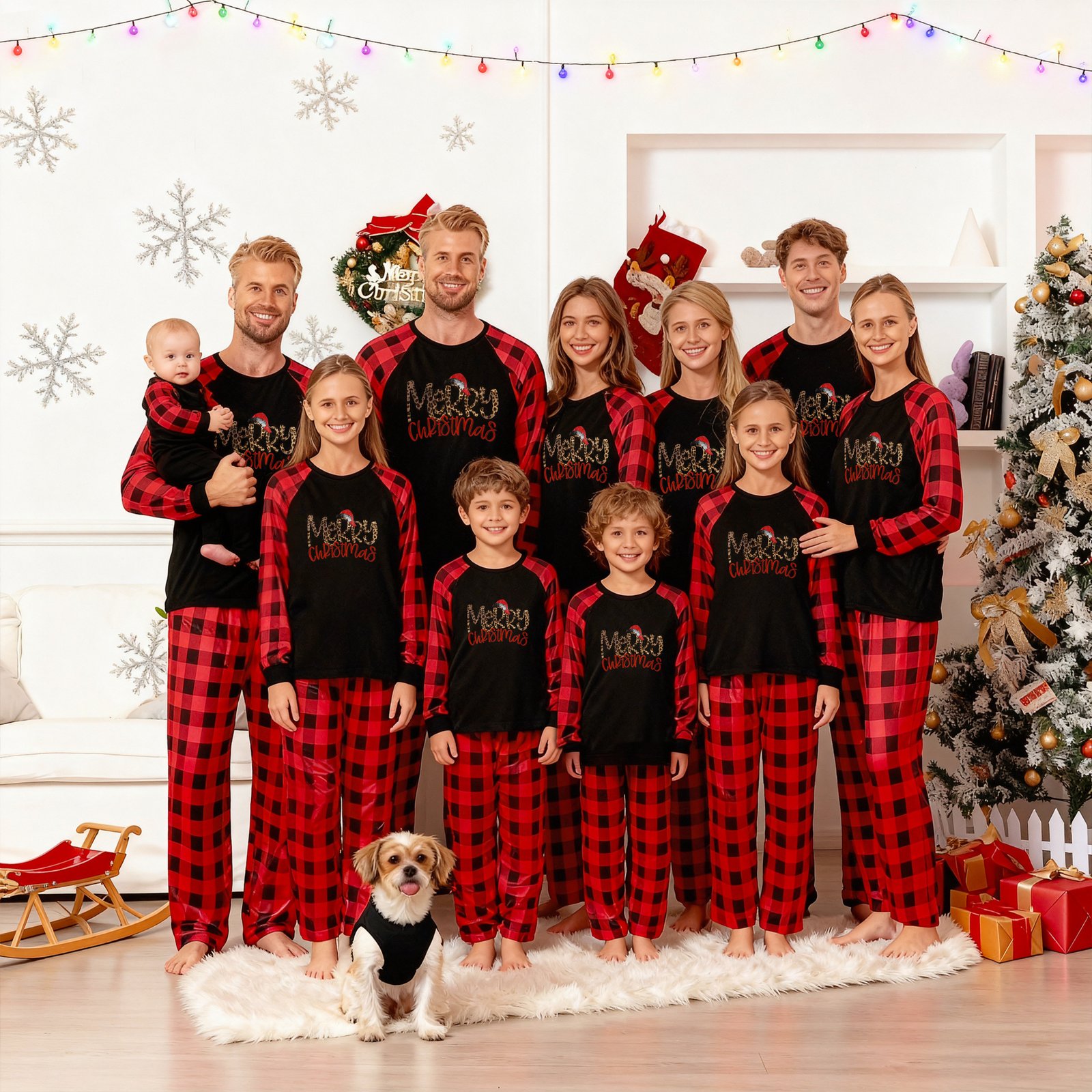 Family Matching Christmas Clothing Set - Red & Black Plaid Long Sleeve Clothing with "Merry Christmas" Print for Kids, Adults & Pets (Dogs/Cats) - Coordinated Holiday Outfits, Machine Washable Family Party Wear