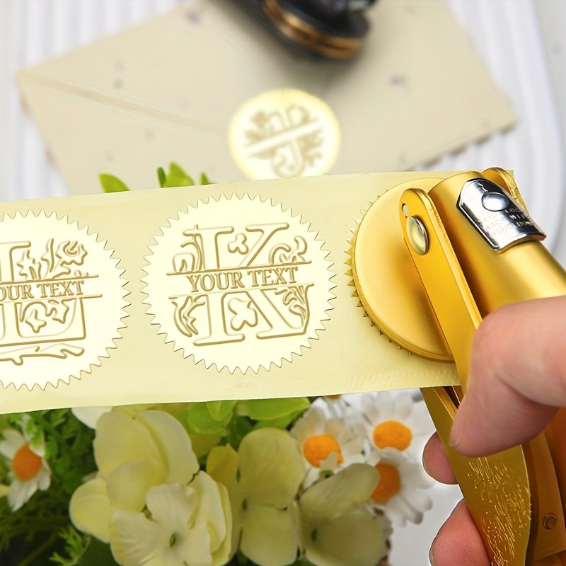 1pc Custom Pattern Embossed Stamp, Floral Letter Series in Black/Golden/Rose Golden Trio - Portable Embossing Tool for Party Invitations/Tissue Paper/Envelopes/Cards/Anniversary/Birthday/Holiday Gifts - ZMXL2 - Image 2