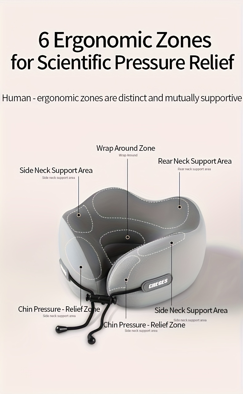 Travel pillow - U-shaped neck pillow with hood. This travel neck pillow is suitable for aircraft neck pillows, providing comfortable and lightweight support for the adult head and neck. It comes with a storage bag.