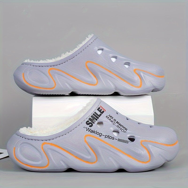 Men's Winter Clogs with Fleece Lining - Warm, High Quality, Non-Slip EVA Sole, Black & Orange Design, Indoor/Outdoor Use, Large Size Options, Indoor Footwear | Casual Slipon | Durable Traction Footwear - Image 3