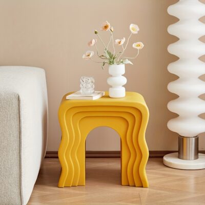 Modern Wave-Style Plastic Side Table, No Assembly Required, Compact Design for Living Room, Bedroom, or Entryway, Perfect for Shoe Storage and Decorative Display, Shoe Storage Table | Wave Pattern Table | Durable Plastic Table, Shoe Storage Organize