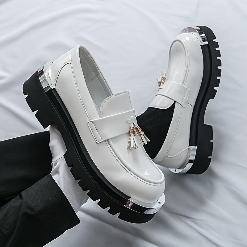 Men's Slip-On Loafers - Formal & Casual Shoes with Non-Slip Sole, All-Season Business, Wedding, Office, Party Footwear - PU Upper & Cushioned Insole for Comfort - White Dress Shoes, Wedding Shoes