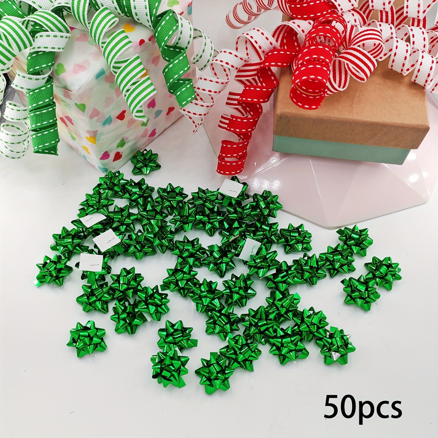 50pcs Mini Christmas Star Bows - Golden, Silvery, Red, Green, Blue, Magenta | Metallic Finish Self-Adhesive Decor for Xmas Tree, Home Decor, Wreath Decor, Festive Decor & Gift Wrapping - Image 12