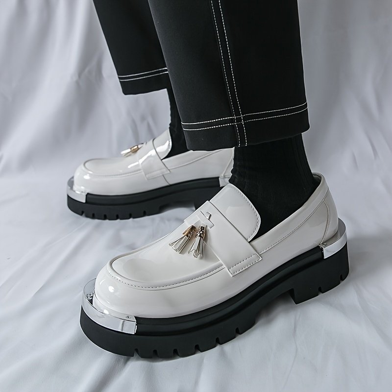 Men's Slip-On Loafers - Formal & Casual Shoes with Non-Slip Sole, All-Season Business, Wedding, Office, Party Footwear - PU Upper & Cushioned Insole for Comfort - White Dress Shoes, Wedding Shoes