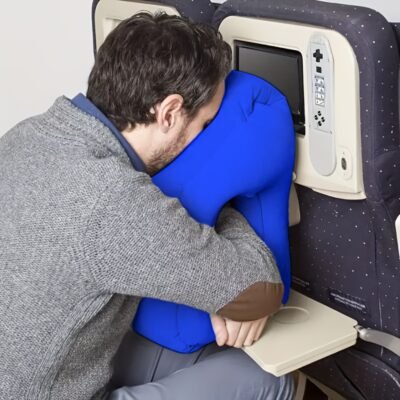 1 Inflatable Travel Pillow – Portable Ergonomic Neck and Head Support with Milk Velvet Cover, Suitable for Airplane, Car, Office & Camping (Blue/Red), Durble Valve, Neck Pillow Inflatable, Airplane Accessory, Soft Cover, Compact Design, Lightweight Material, Durable Fabric, Adjustable Cushion, Business Trips, Frequent Travelers