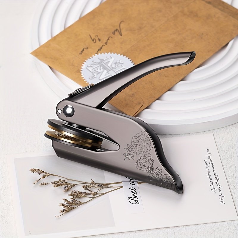 1pc Custom Pattern Embossed Stamp, Floral Letter Series in Black/Golden/Rose Golden Trio - Portable Embossing Tool for Party Invitations/Tissue Paper/Envelopes/Cards/Anniversary/Birthday/Holiday Gifts - ZMXL2 - Image 5