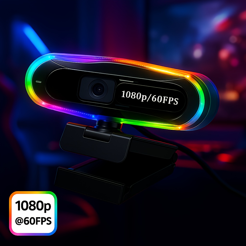 1080P@60FPS USB Network Camera with Auto Focus, HDR Auto Light Compensation & Dual Noise Reduction Microphone, RGB Lighting, Privacy Cover, Plug and Play - Compatible with USB 2.0 and Type-C for Streaming, Gaming Live Streaming, Video Calls, and Meetings, Camera For Streamer, Webcam For Pc, Laptop Stand, Webcam Stand, Pc Accessory, Monitor Arm