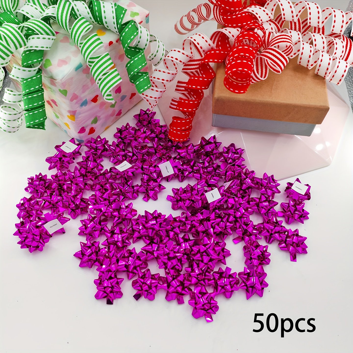 50pcs Mini Christmas Star Bows - Golden, Silvery, Red, Green, Blue, Magenta | Metallic Finish Self-Adhesive Decor for Xmas Tree, Home Decor, Wreath Decor, Festive Decor & Gift Wrapping - Image 18