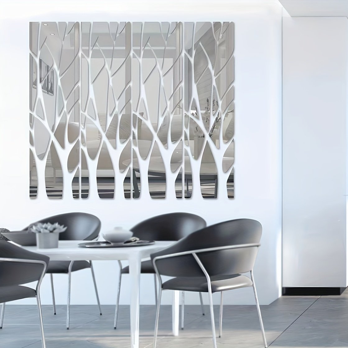 Lucky Tree Acrylic Mirror Wall Stickers - Easy to Install, Removable Geometric And Irregular Shapes, Brighten Your Home, Silver-Gray, Decorative Wall Mirror.