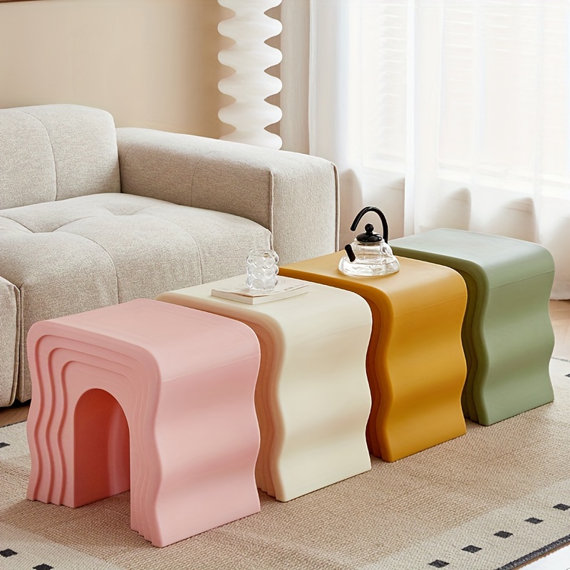 Modern Wave-Style Plastic Side Table, No Assembly Required, Compact Design for Living Room, Bedroom, or Entryway, Perfect for Shoe Storage and Decorative Display, Shoe Storage Table | Wave Pattern Table | Durable Plastic Table, Shoe Storage Organize