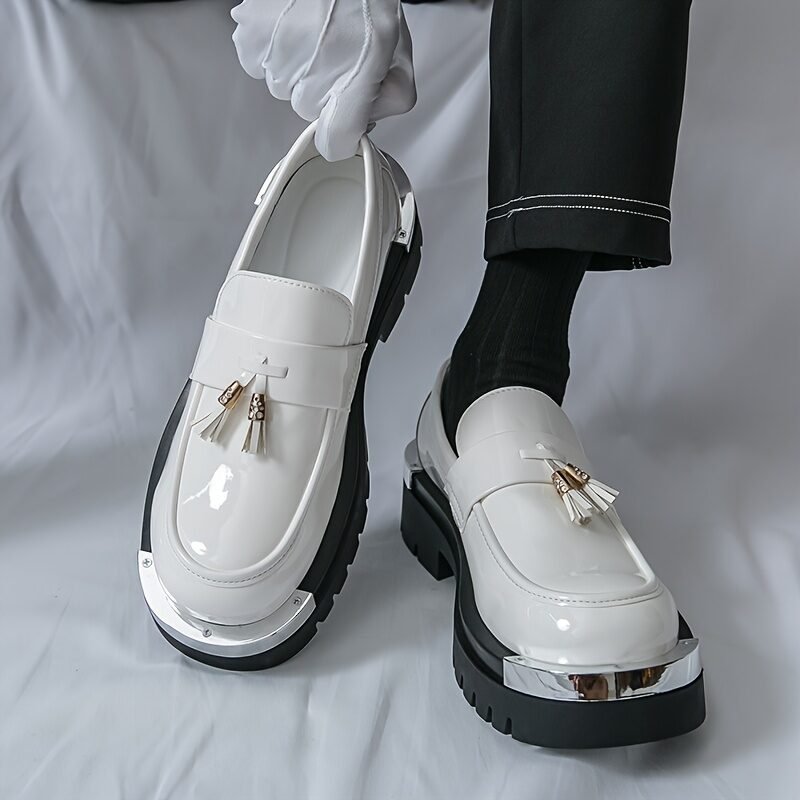 Men’s Slip-On Loafers – Formal & Casual Shoes with Non-Slip Sole, All-Season Business, Wedding, Office, Party Footwear – PU Upper & Cushioned Insole for Comfort – White Dress Shoes, Wedding Shoes