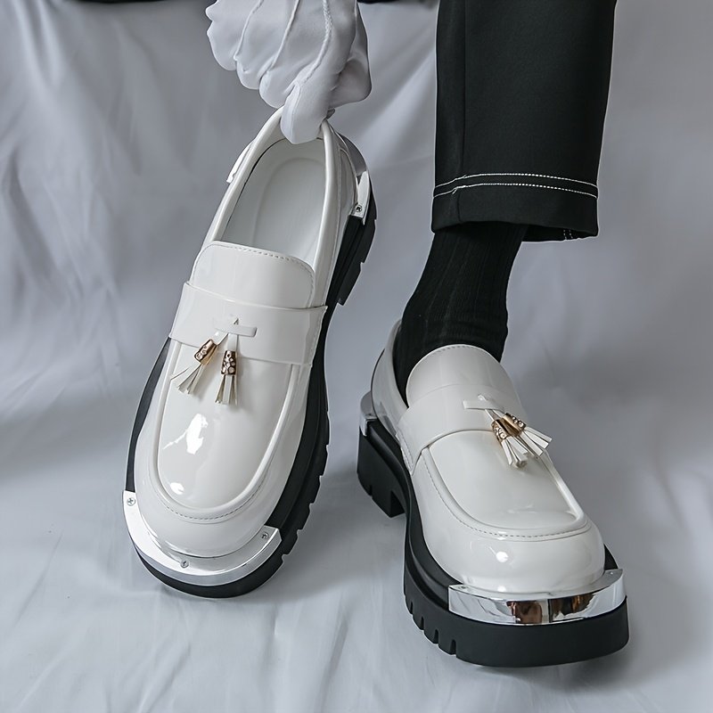 Men's Slip-On Loafers - Formal & Casual Shoes with Non-Slip Sole, All-Season Business, Wedding, Office, Party Footwear - PU Upper & Cushioned Insole for Comfort - White Dress Shoes, Wedding Shoes