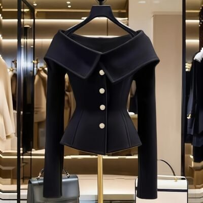 [Chic Off-the-Shoulder Blazer] Chic Off-the-Shoulder Blazer – Women’s Elegant Structured Jacket, Formal & Everyday Outfits – Machine Washable Coat for Parties, Office, Casual Events – Year-Round Luxury Outerwear, Ladies Jacket, Office Attire, Sophisticated Design, Highend Finish, Stylish Outerwear, Fashionforward