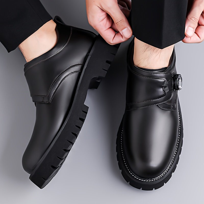 Men's Business Casual Shoes with Thick Cushioned Sole - Low-Top Round Toe Design, Super Fiber Upper & Non-Slip Rubber Sole - All-Season Comfort for Office, Formal Events & Daily Commute - Classic Versatile Style (Black) - Durable & Easy Maintenance