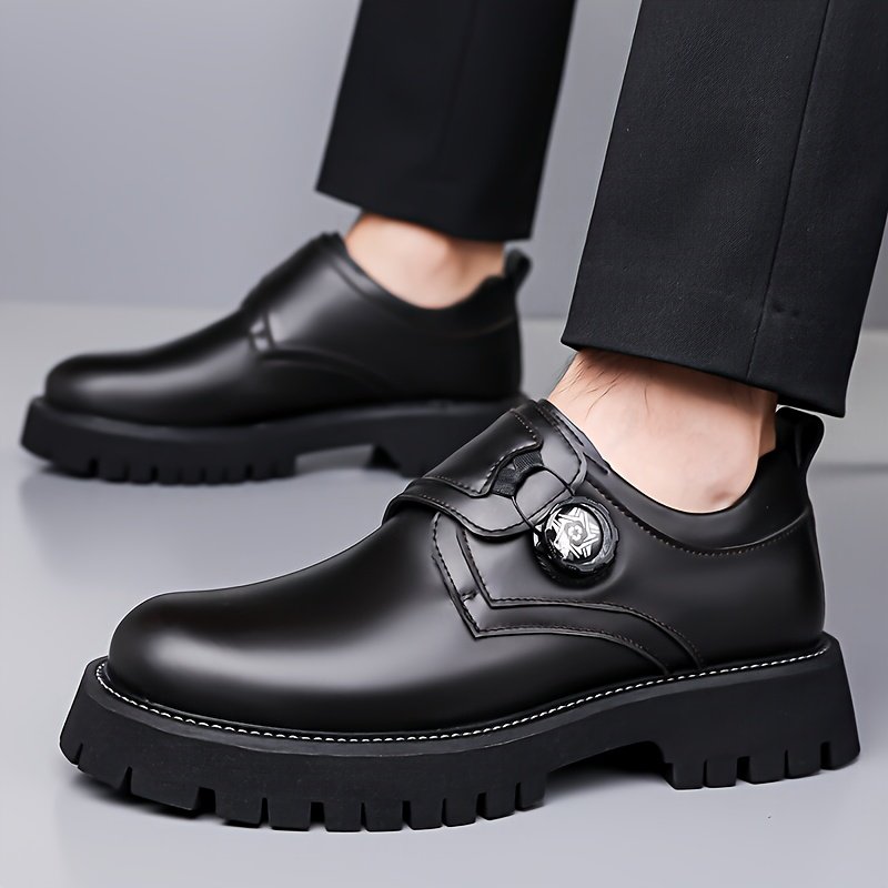 Men's Business Casual Shoes with Thick Cushioned Sole - Low-Top Round Toe Design, Super Fiber Upper & Non-Slip Rubber Sole - All-Season Comfort for Office, Formal Events & Daily Commute - Classic Versatile Style (Black) - Durable & Easy Maintenance