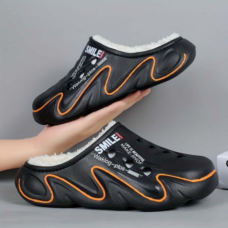 Men's Winter Clogs with Fleece Lining - Warm, High Quality, Non-Slip EVA Sole, Black & Orange Design, Indoor/Outdoor Use, Large Size Options, Indoor Footwear | Casual Slipon | Durable Traction Footwear - Image 8