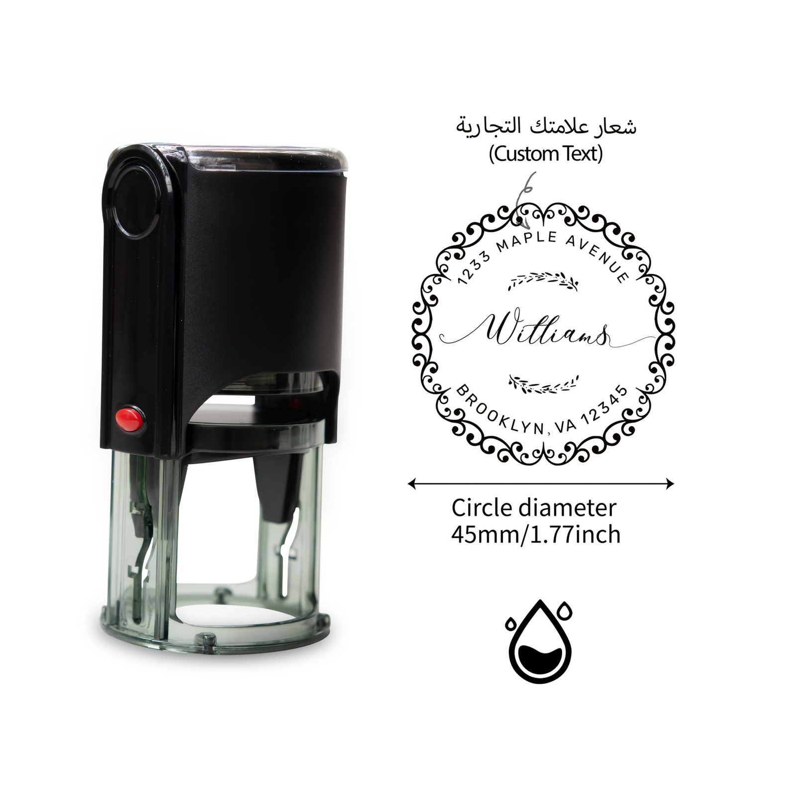 Custom Address Stamps - 3 Design Options (Floral, Artistic Script, Minimalist) - Durable Ink Pad Included - Circular Stamp for Envelopes, Letters, Packages - Personalized Text & Family Names, No Chemicals - Image 4