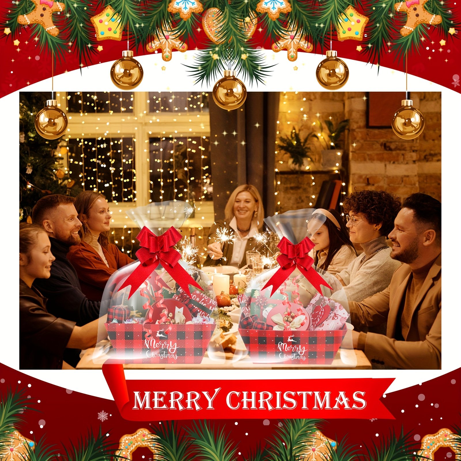 36pcs Bulk Christmas Gift Basket Set - Sturdy Cardboard Baskets with Red Buffalo Plaid & Pull Bows (12 Baskets + 12 Bows) Large Holiday Boxes for Xmas Stocking Stuffers, Party Favors, Corporate Gifts - Easy Assembly - Image 4