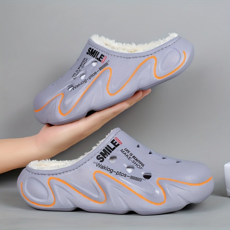 Men's Winter Clogs with Fleece Lining - Warm, High Quality, Non-Slip EVA Sole, Black & Orange Design, Indoor/Outdoor Use, Large Size Options, Indoor Footwear | Casual Slipon | Durable Traction Footwear - Image 2