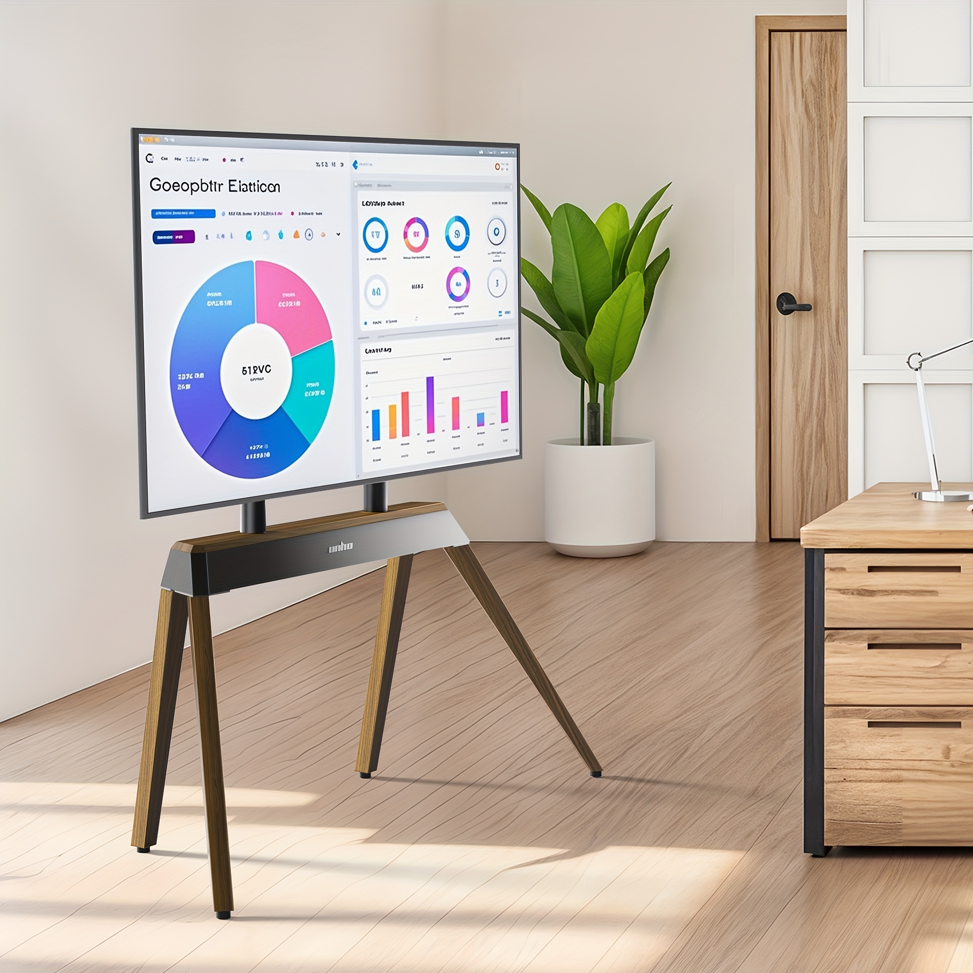AESOME Heavy Duty Floor TV Stand Easel Studio TV Stand FIts 40 to 86 Inch Smart LED Tvs, Trapezoidal Legs, Height Adjustable Corner TV Mount for Home, Studio, Office