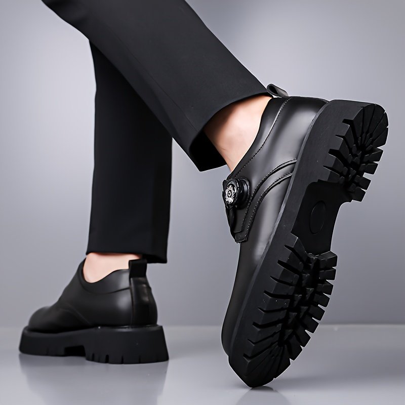 Men's Business Casual Shoes with Thick Cushioned Sole - Low-Top Round Toe Design, Super Fiber Upper & Non-Slip Rubber Sole - All-Season Comfort for Office, Formal Events & Daily Commute - Classic Versatile Style (Black) - Durable & Easy Maintenance