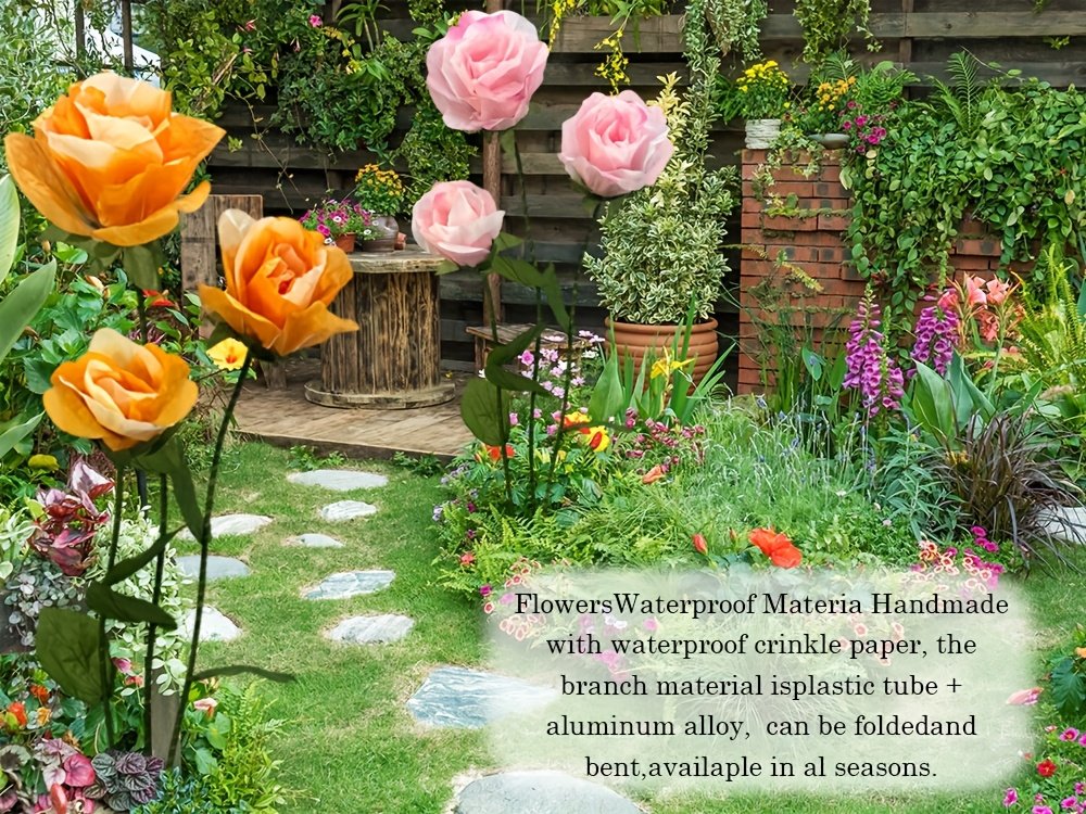 6.3ft Large Artificial Roses Flowers Decorations - Giant Fake Flower Decor with Stand, 3 Realistic Big Simulation Flowers for Wedding Arch Backdrop, Garden, Courtyard, Home, Living Room, Birthday Party, Graduation, Shop Window Display Decorations