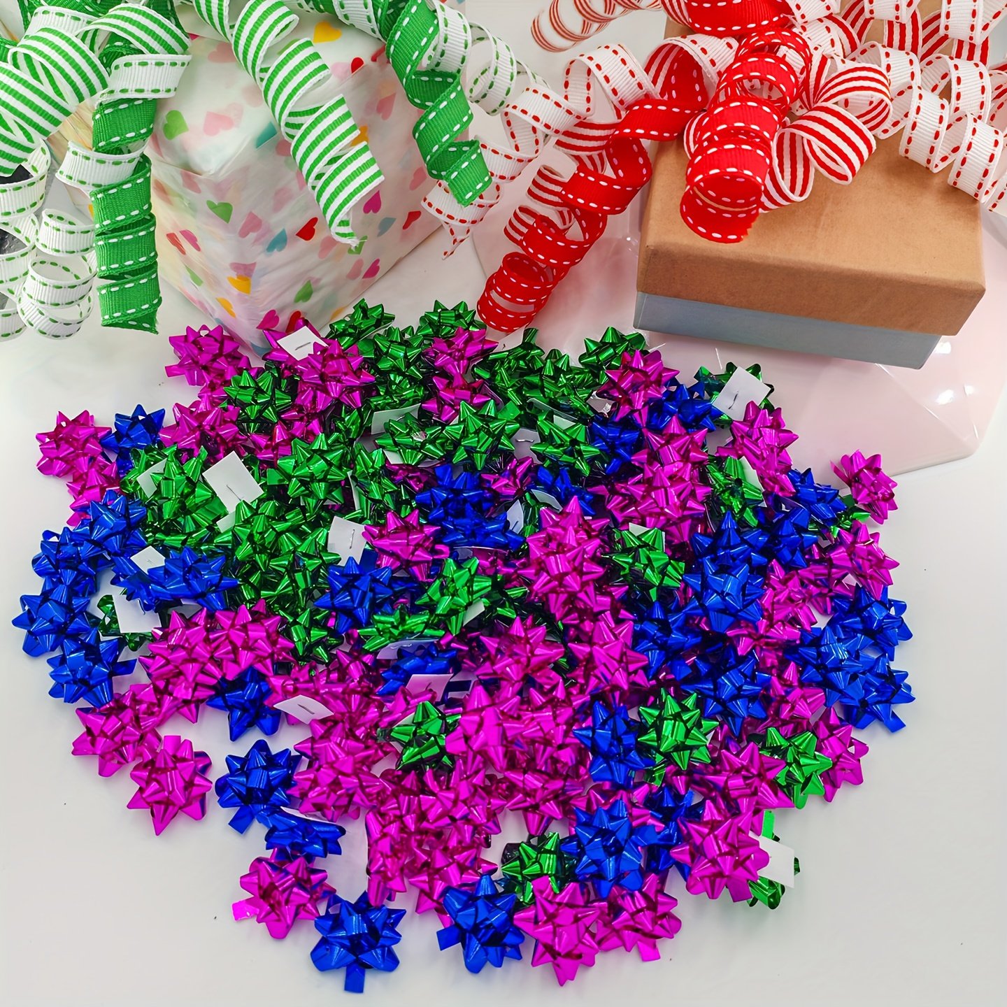 50pcs Mini Christmas Star Bows - Golden, Silvery, Red, Green, Blue, Magenta | Metallic Finish Self-Adhesive Decor for Xmas Tree, Home Decor, Wreath Decor, Festive Decor & Gift Wrapping - Image 10