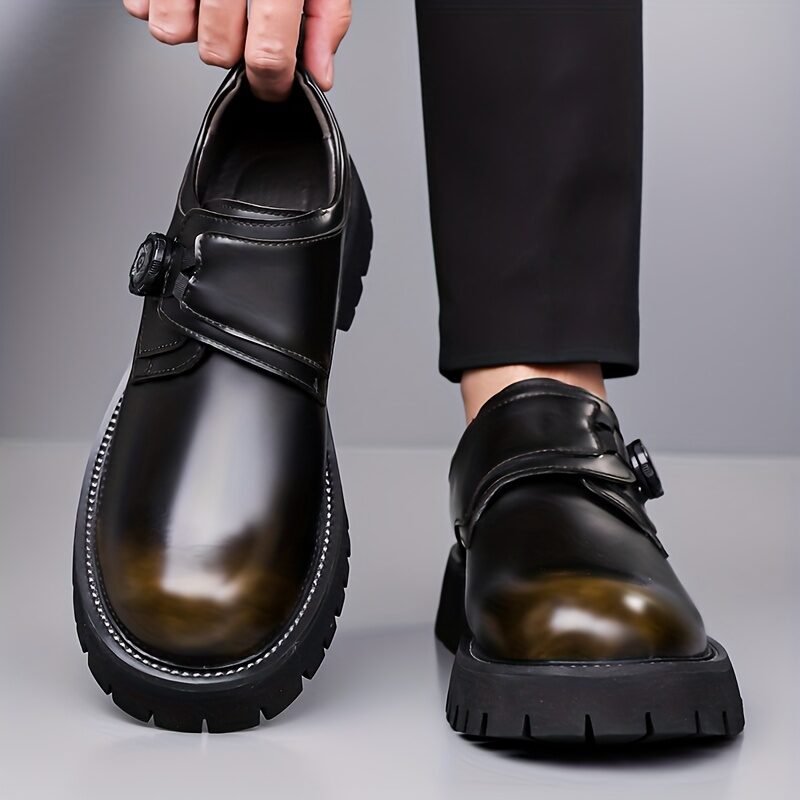 Men’s Business Casual Shoes with Thick Cushioned Sole – Low-Top Round Toe Design, Super Fiber Upper & Non-Slip Rubber Sole – All-Season Comfort for Office, Formal Events & Daily Commute – Classic Versatile Style (Black) – Durable & Easy Maintenance