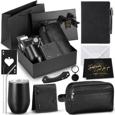 13pcs Men’S Birthday Gift Basket Set – 12oz Tumbler, Toiletry Bag, and Accessories – Ideal for Dad, Boyfriend, Husband, Brother – Perfect for Valentine’S Day, Christmas, and Special Occasions, Gift Basket Set|Sleek Black Design|Durable Construction, Gift Basket for Men