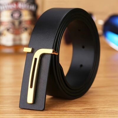 LVIGC Men’S Casual Faux Leather Belt with Golden-Tone Automatic Buckle – Stylish Black & Brown Belts for Casual Attire, Everyday Fashion Accessory, Sleek Design, Durable Construction