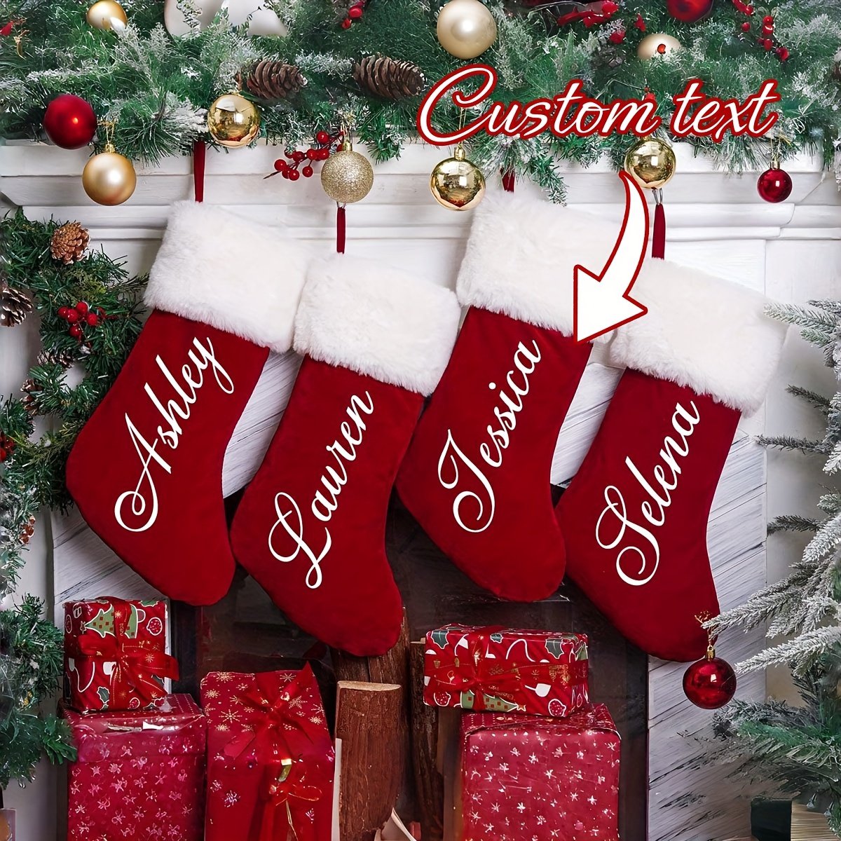 Personalized Christmas Stocking - Custom Name/Message (Up to 6 Letters) - Fabric Name Tag Ornament for Tree & Gift Packaging - /s Names - Holiday Decoration with Your Family's Labels