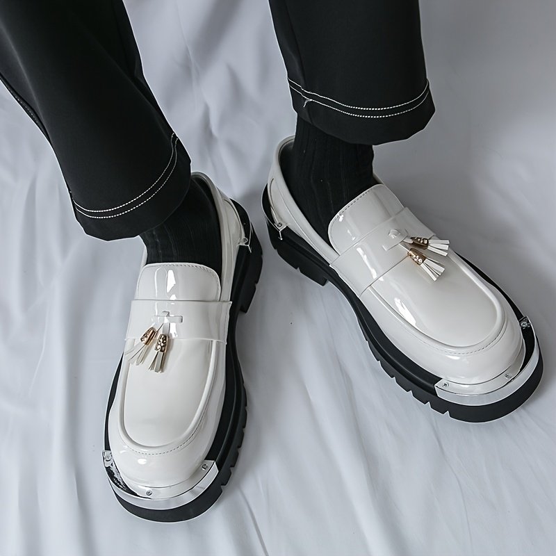 Men's Slip-On Loafers - Formal & Casual Shoes with Non-Slip Sole, All-Season Business, Wedding, Office, Party Footwear - PU Upper & Cushioned Insole for Comfort - White Dress Shoes, Wedding Shoes