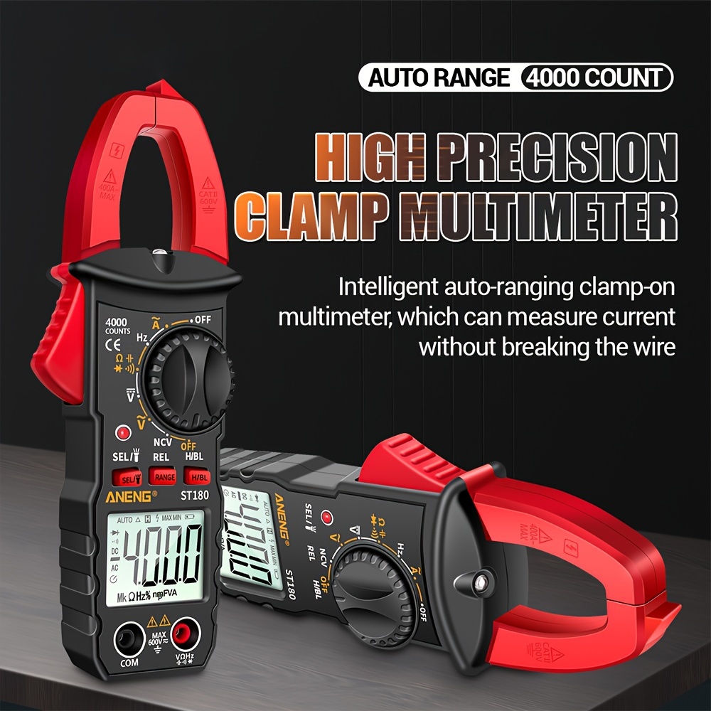 [Clamp Multimeter] 4000 Counts ST180 Clamp Multimeter Kit | Current Meter, Test Pen, Flashlight, Buzzer, Measuring Current, Voltage, Capacitance, Resistance, NVC Detection, Diode Continuity, Duty Cycle (AC Current) - Does Not Support DC