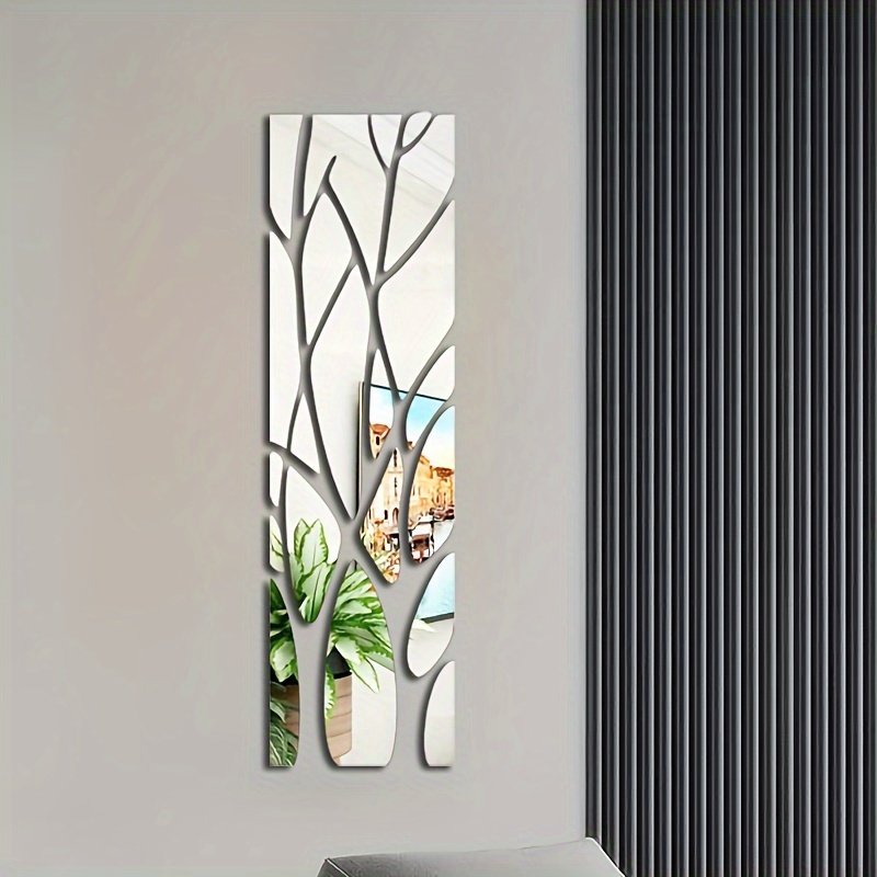 Lucky Tree Acrylic Mirror Wall Stickers - Easy to Install, Removable Geometric And Irregular Shapes, Brighten Your Home, Silver-Gray, Decorative Wall Mirror.