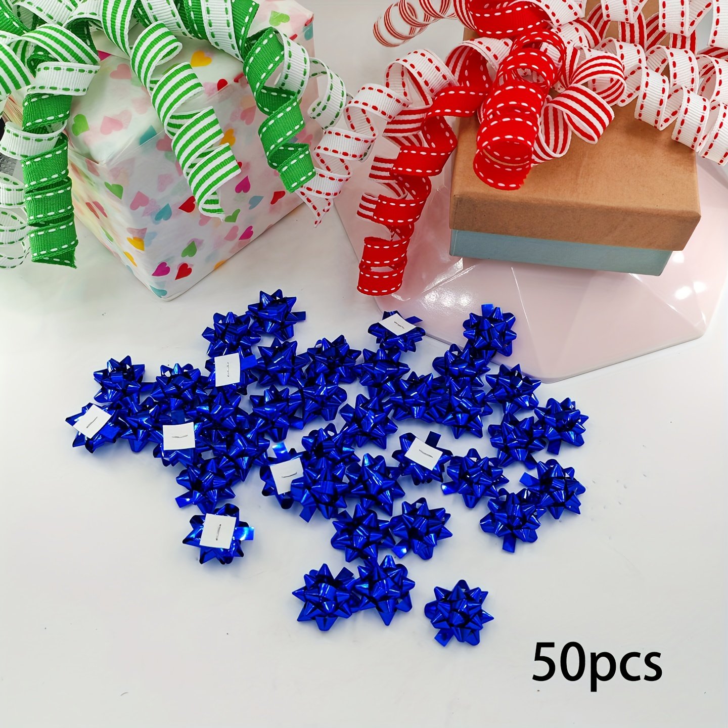 50pcs Mini Christmas Star Bows - Golden, Silvery, Red, Green, Blue, Magenta | Metallic Finish Self-Adhesive Decor for Xmas Tree, Home Decor, Wreath Decor, Festive Decor & Gift Wrapping - Image 15
