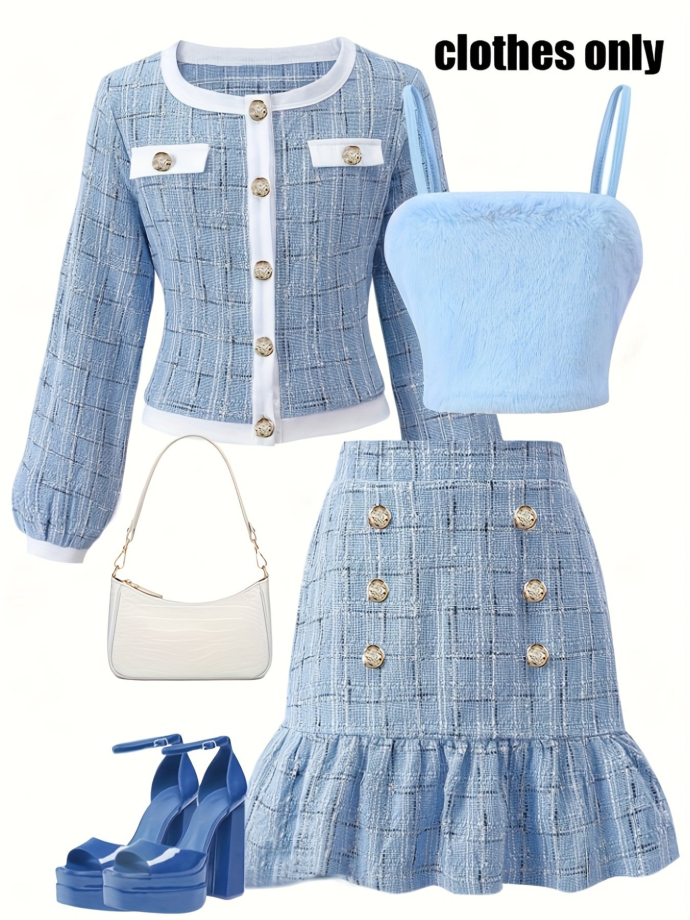 Spring and Autumn Girls' Fashionable New Style/Elegant Sweet Minimalist Artistic Design Long Sleeve Button-Decorated Round Neck Top with Matching Solid Color Pleated Skirt and Spaghetti Strap Set/Comfortable Three-Piece Outfit for Daily Wear, Travel, Parties/Perfect Gift for Friends and Family, Perfect for Outdoor