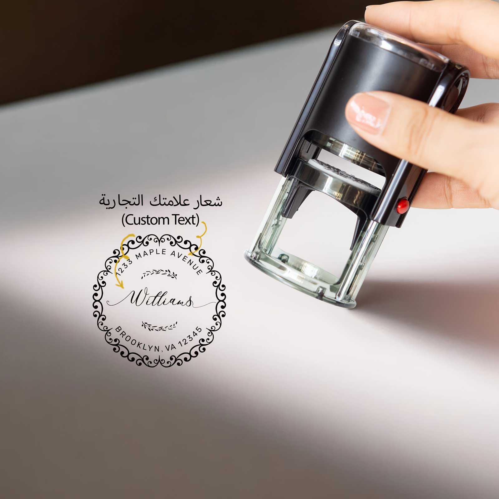 Custom Address Stamps - 3 Design Options (Floral, Artistic Script, Minimalist) - Durable Ink Pad Included - Circular Stamp for Envelopes, Letters, Packages - Personalized Text & Family Names, No Chemicals