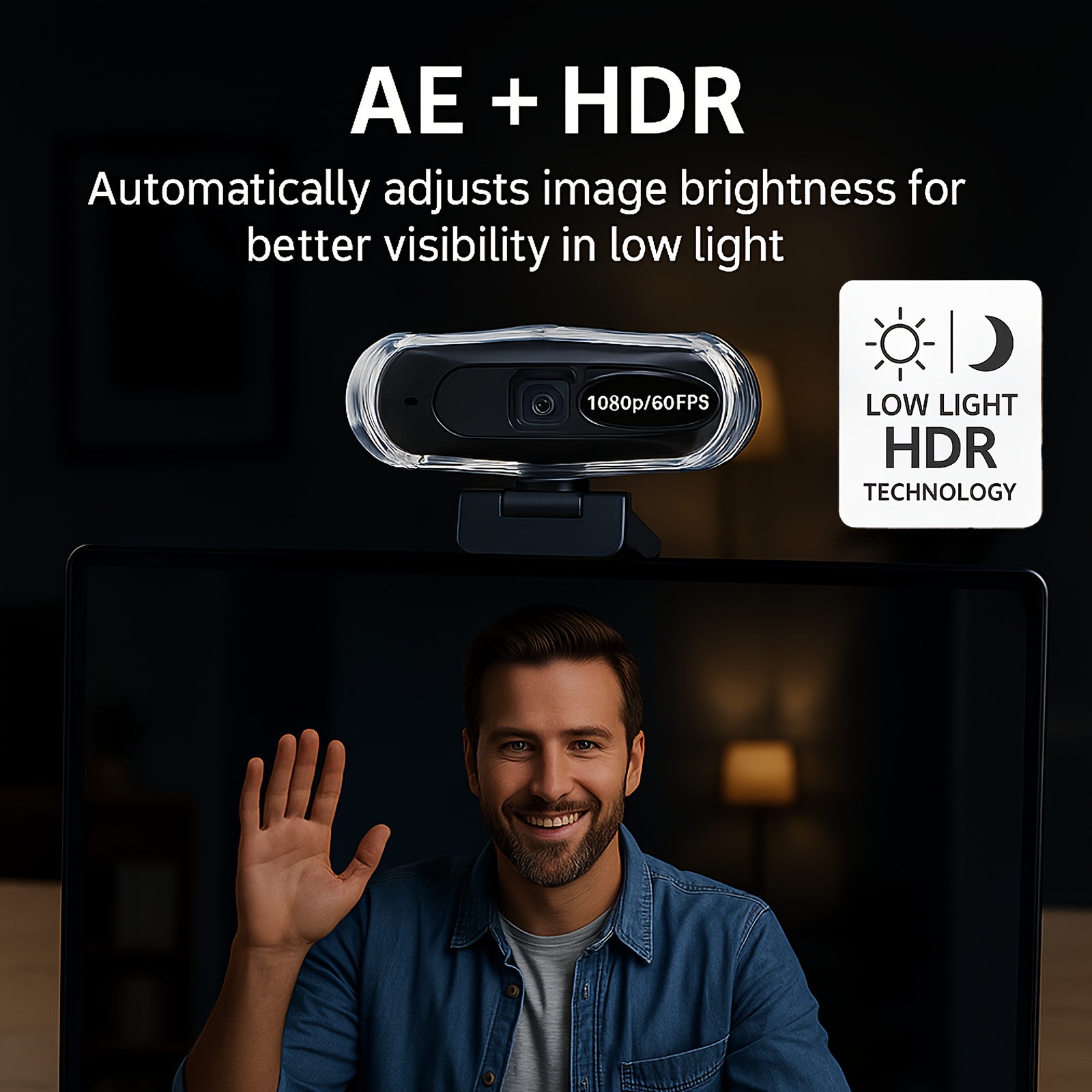 1080P@60FPS USB Network Camera with Auto Focus, HDR Auto Light Compensation & Dual Noise Reduction Microphone, RGB Lighting, Privacy Cover, Plug and Play - Compatible with USB 2.0 and Type-C for Streaming, Gaming Live Streaming, Video Calls, and Meetings, Camera For Streamer, Webcam For Pc, Laptop Stand, Webcam Stand, Pc Accessory, Monitor Arm