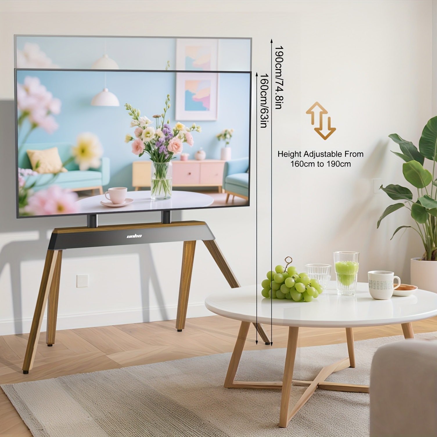 AESOME Heavy Duty Floor TV Stand Easel Studio TV Stand FIts 40 to 86 Inch Smart LED Tvs, Trapezoidal Legs, Height Adjustable Corner TV Mount for Home, Studio, Office