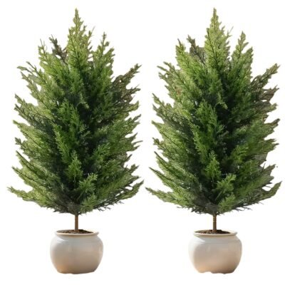 2pcs Extra Large Artificial Pine Tree – Realistic Faux Tree with Ground Stake Base, All-Season Indoor/Outdoor Christmas Tree for Garden, Patio