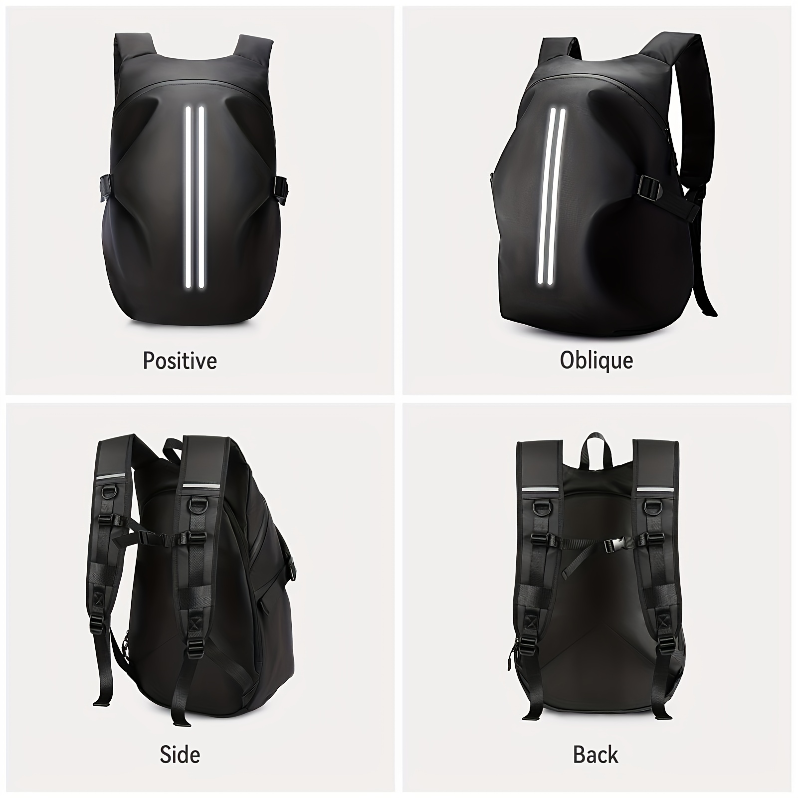 High-Visibility Reflective Motorcycle Helmet Backpack - Durable PVC Soft Shell with Zipper Closure, Multiple Pockets & Ergonomic Design for Outdoor Sports, Cycling, Hiking - Black, Motorcycle Gear, Hiking Accessory, Sleek Design, Sturdy Construction