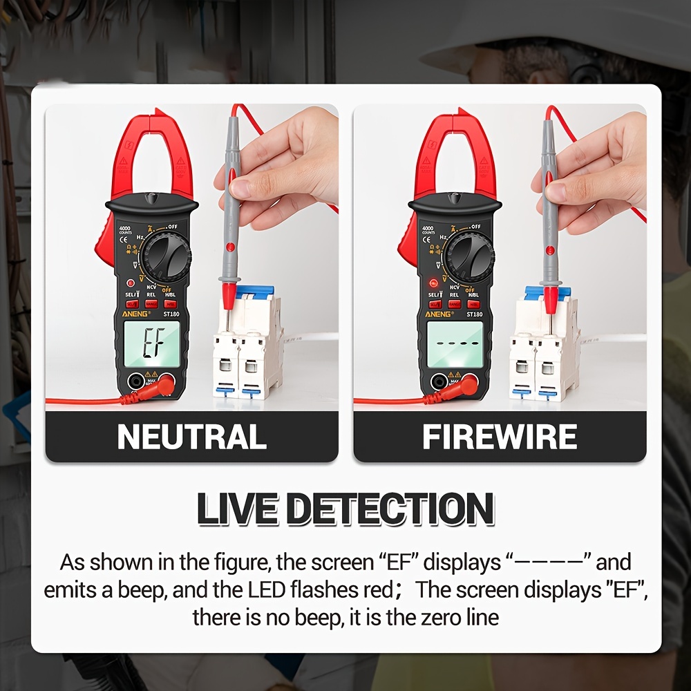 [Clamp Multimeter] 4000 Counts ST180 Clamp Multimeter Kit | Current Meter, Test Pen, Flashlight, Buzzer, Measuring Current, Voltage, Capacitance, Resistance, NVC Detection, Diode Continuity, Duty Cycle (AC Current) - Does Not Support DC