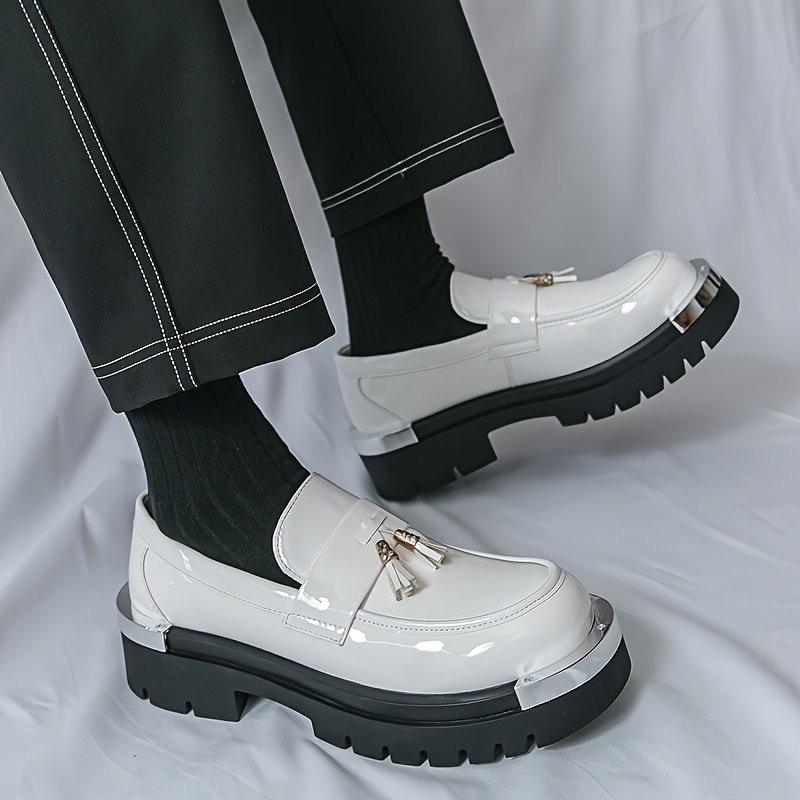 Men's Slip-On Loafers - Formal & Casual Shoes with Non-Slip Sole, All-Season Business, Wedding, Office, Party Footwear - PU Upper & Cushioned Insole for Comfort - White Dress Shoes, Wedding Shoes