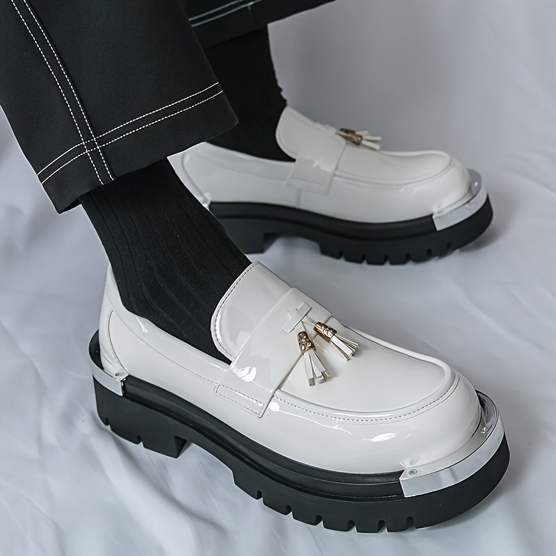 Men's Slip-On Loafers - Formal & Casual Shoes with Non-Slip Sole, All-Season Business, Wedding, Office, Party Footwear - PU Upper & Cushioned Insole for Comfort - White Dress Shoes, Wedding Shoes