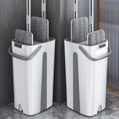 1set Easy Wring Mop and Bucket Set, Multi-Functional Dusting Mop with Washable Microfiber Cloth, Wet/Dry Use, Ideal for Tile, Marble, Hardwood Floors, Self-Cleaning Bucket, Perfect Household Cleaning Supplies and Tools, Perfect Gift for Mom - Plastic Material