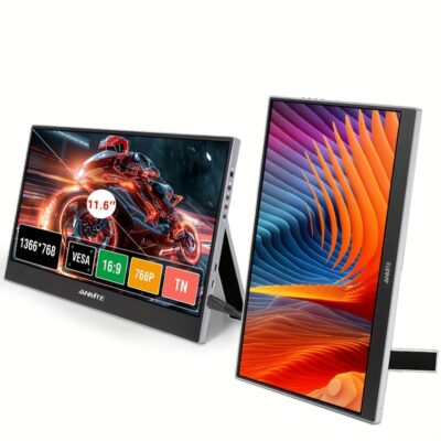 Anmite 11.6" Portable Monitor with Built-in Horizontal & Vertical Screen Stand, Built-in Speakers, VESA Support, Laptop Compatible, Second Screen Gaming Expansion Display for Mac PS5/4pcs Raspberry Pi