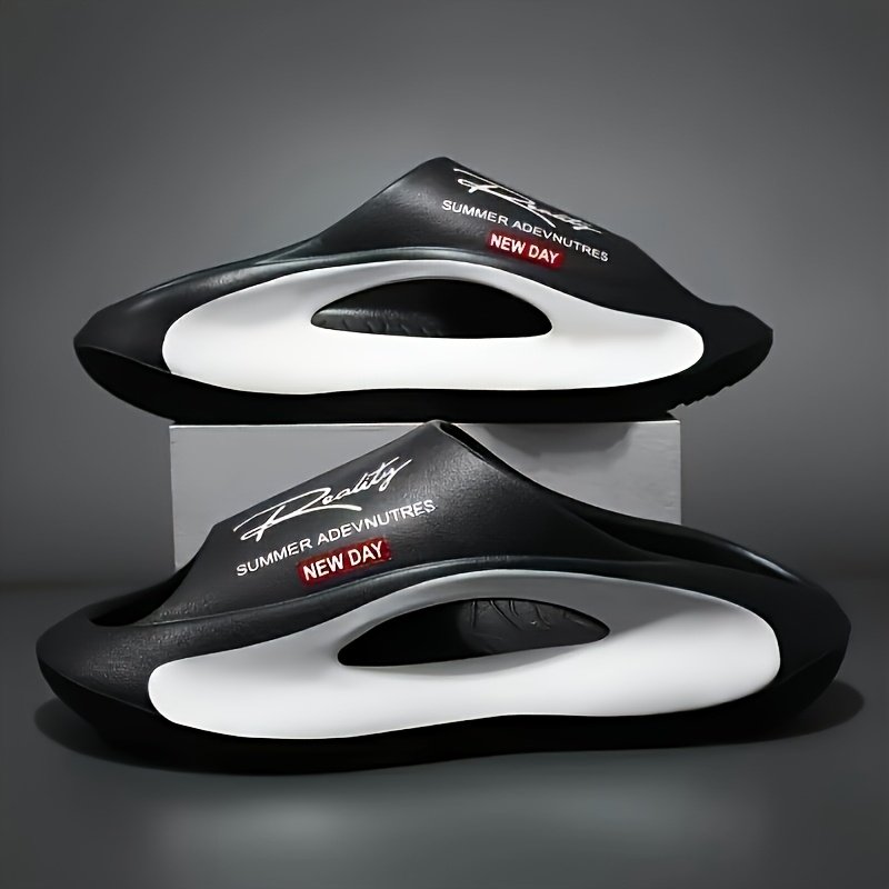 Women'S Slip-On House Shoes - Non-Slip Cushioned Sole, Lightweight EVA Slippers for Indoor/Outdoor, Black/White Color-Block Design - Easy Slip-On Closure for Home, Beach, Office - Summer Footwear Essentials, Ladies Slippers, Indoor Footwear, Casual Slipons, Durable Traction Footwear, Home Comfort, Open Toe Design, Soft Material, Comfortable Footwear, Home Wear