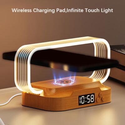 Multifunctional Wireless Charging Desk Lamp with Clock, 360° Soft Light & 3 Color Temperatures, 15W Fast Charge & Phone Holder, Touch Control for Study/Office/Fall Decor/Back-to-School, Study Lamp, Desk Accessory, Contemporary Lighting, Sleek Design, Highquality Finish, Plastic Construction, Multifunctional Light, Adjustable Brightness, Professionals, Remote Workers