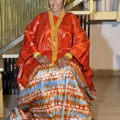 Plus Size, Women’s Nigerian Dashiki Robe – Traditional African Long Dress with Scarf Wrap, Vibrant Orange/Blue/ Yellow/Black/White/Red/Beige/Gray/ – Loose Fit Party & Everyday Formal Attire – Hand Washable Cultural Clothing for Women